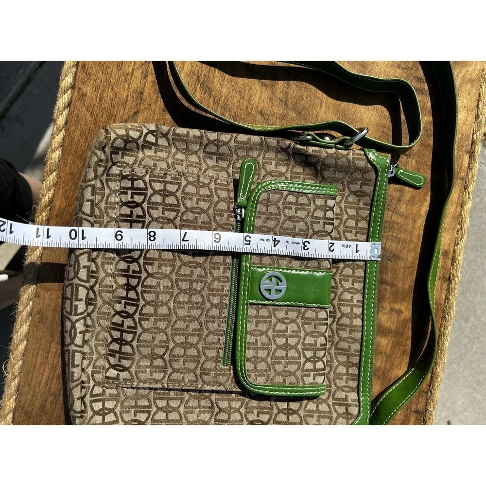 Giani Bernini Everything In Its Place Crossbody Bag Brown Monogram Green Trim
